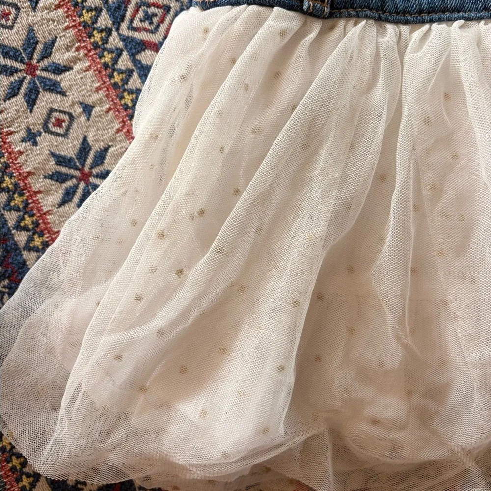 Vintage Osh Kosh Authentic Denim Tulle Polka Dot Blue White Dress 24M